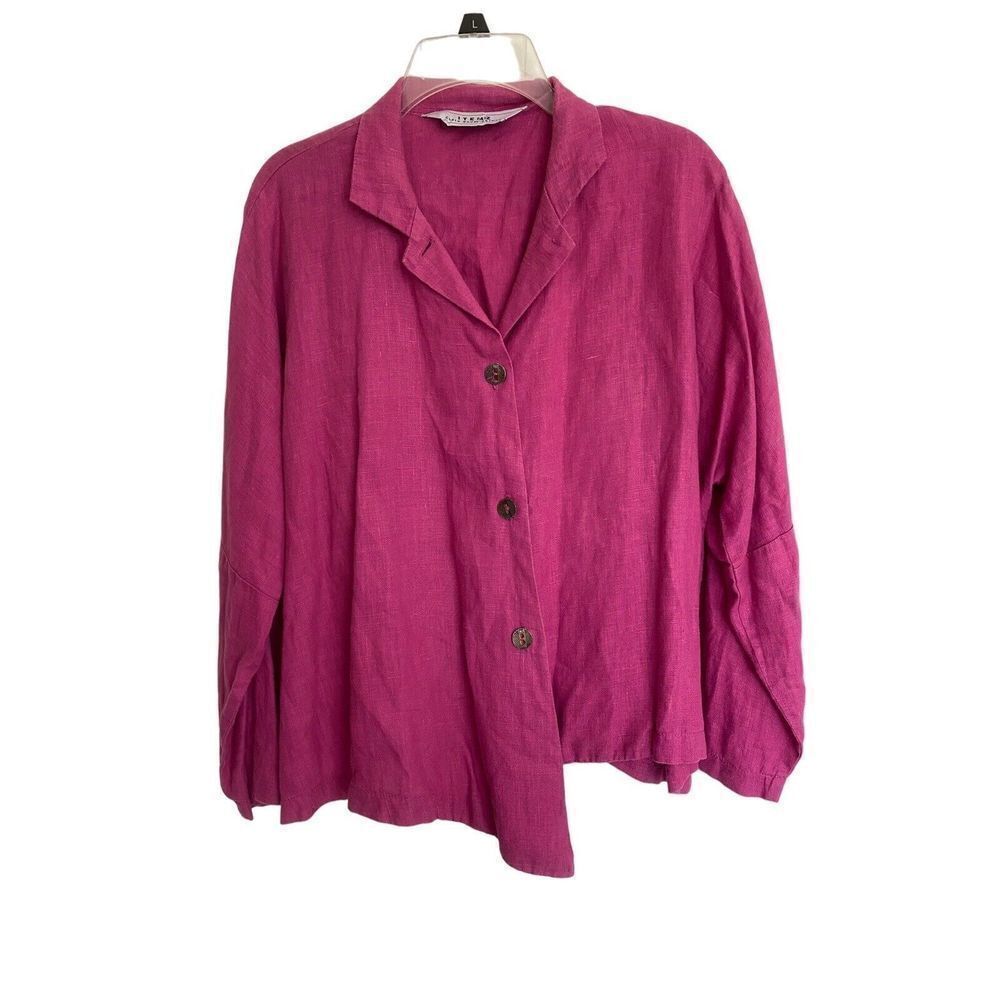 Itemz Chris Baumgartner Lagenlook Tunic Pink Striped Button Up Asymmetrical OS